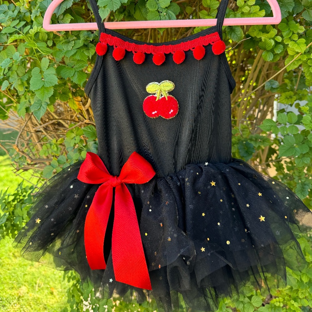 Chenille Cherries and Pom-Pom Black Tutu Dress Size 3-4 Years